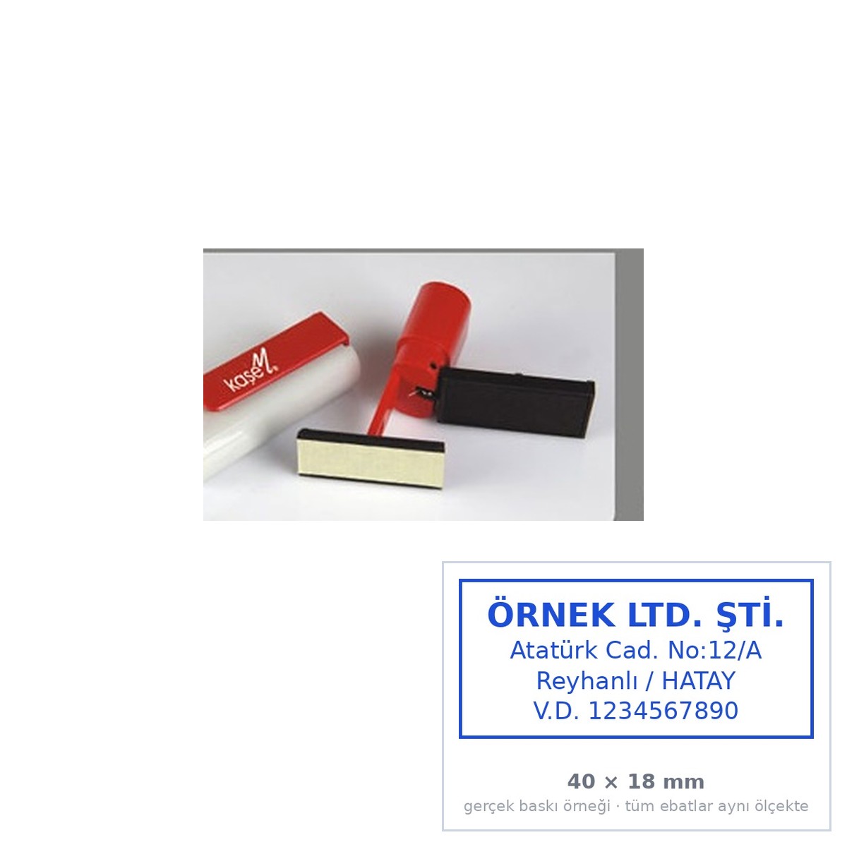 Cep Kaşesi — Taşınabilir (40×18 mm) Cep Kaşesi — Taşınabilir (40×18 mm) — Kırmızı gövde, baskı örneğiyle