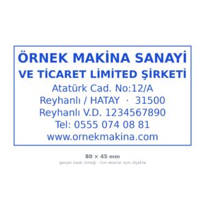 Logo Kaşe — Otomatik Geniş (80×45 mm) baskı örneği — logo + 7 satır