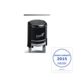 Mühür Kaşe — Otomatik Yuvarlak (Ø40 mm) — Siyah gövde, baskı örneğiyle