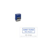 İsim Kaşesi — Otomatik 30×12 mm (2-3 Satır) — Mavi gövde, baskı örneğiyle